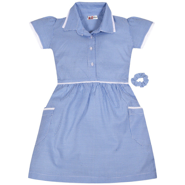 Kids Girls Gingham School Dress Check Dresses With Matching Scrunchies 2-14 - A2Z 4 Kids