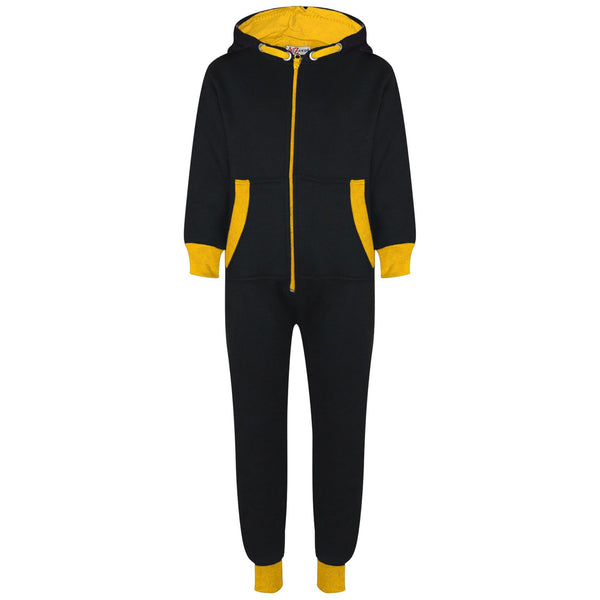 A2Z 4 Kids Girls Boys Yellow Contrast Fleece Onesie All In One Jumsuit Playsuit Nightwear New Age 2 3 4 5 6 7 8 9 10 11 12._13 Years