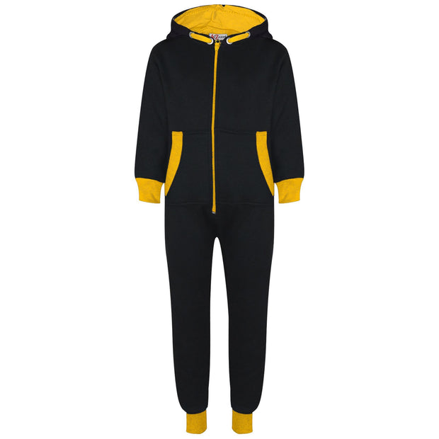 A2Z 4 Kids Girls Boys Yellow Contrast Fleece Onesie All In One Jumsuit Playsuit Nightwear New Age 2 3 4 5 6 7 8 9 10 11 12._13 Years