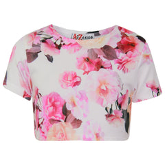 Girls Tops Flowers Print Crop Top & Skort Skirt Shorts 2 Piece Summer Outfit Set