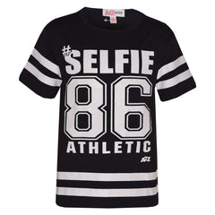 Girls Top Kids Designer's #Selfie 86 Athletic Print Fashion T Shirt Top 7-13 Yr