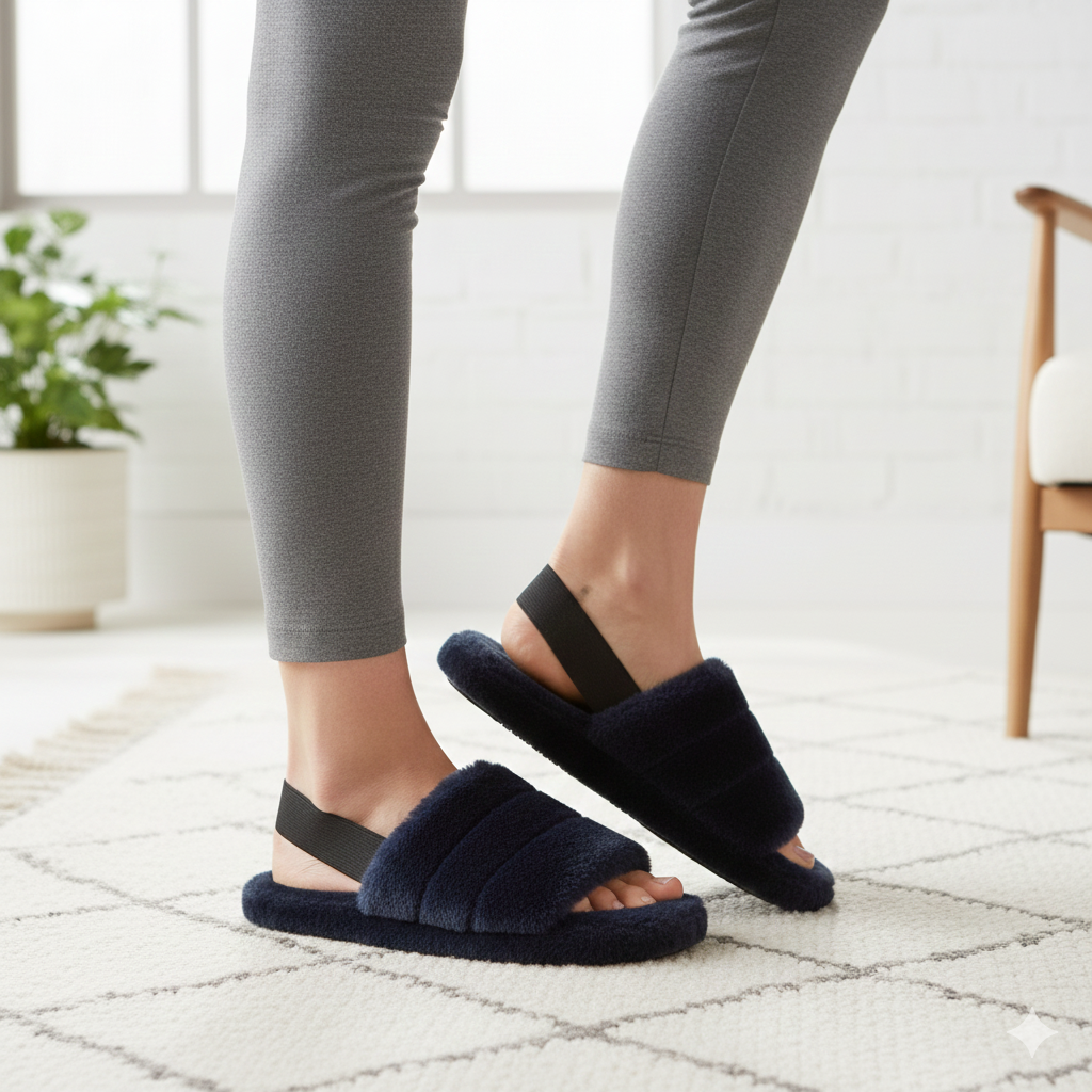 A2Z Women Sliders Fluffy Faux Fur Peep Toe Warm Winter Soft Cosy Ladies Slippers