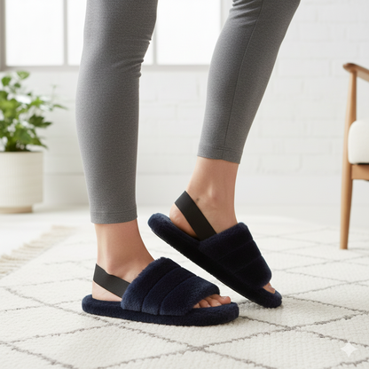 A2Z Women Sliders Fluffy Faux Fur Peep Toe Warm Winter Soft Cosy Ladies Slippers