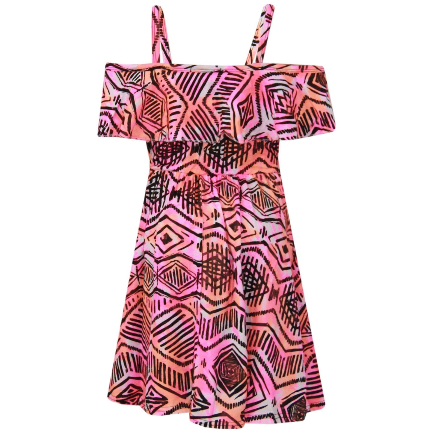 Kids Girls Skater Dress Aztec Print Summer Party Off Shoulder Dresses 7-13 Years