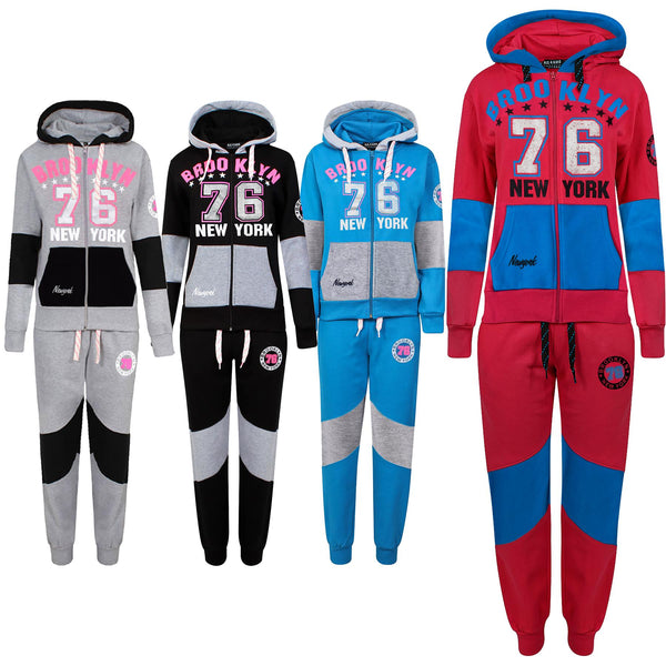Kids Girls Tracksuit Brooklyn 76 New York Print Hoodie & Bottom Jog Suit 7-13 Year