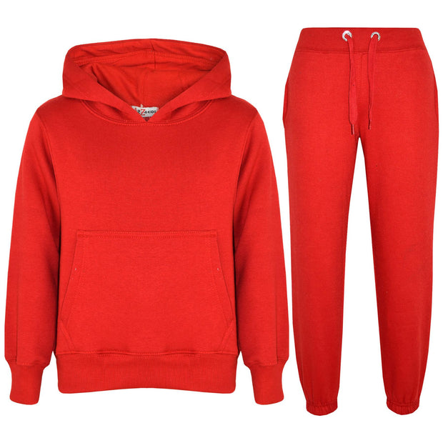 A2Z 4 Kids Girls Boys Unisex Plain Red Tracksuit Hooded Sweat Hoodie & Bottom Jog Suit Joggers Age 5 6 7 8 9 10 11 12 13 Years