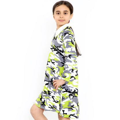 Kids Girls Swing Dress Peter Pan Collar Camouflage Print Flared Skater Dresses
