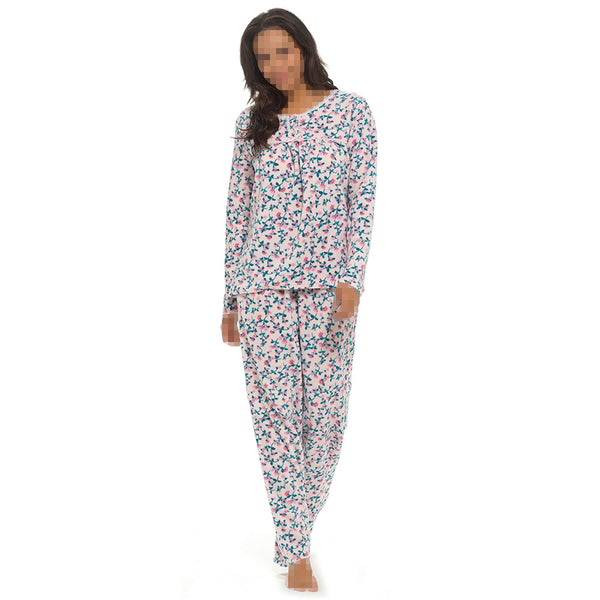 Ladies Pyjamas Set Pink Polar Fleece Lounge Suit Sleepwear Button Placket PJS