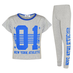 Girls Tops Kids 01 New York Athletic Print Stylish Crop Top Legging Set 7-13 Yrs