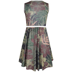 Kids Girls Skater Dress Sleeveless Camo Leaf Print Party Fashion Summer Dresses
