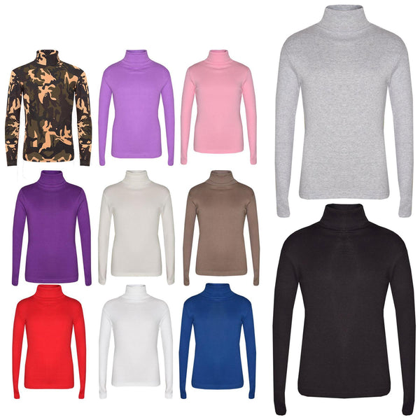 Kids Girls Polo Neck T Shirt Thick Cotton Turtleneck Jumper Long Sleeve Top 2-13