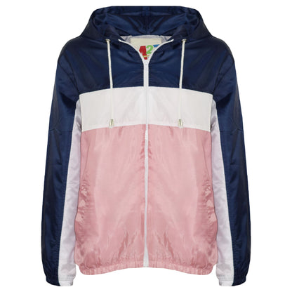 Kids Boys Girls Windbreaker Contrast Block Hooded Jackets Rain Mac Raincoat 5-13