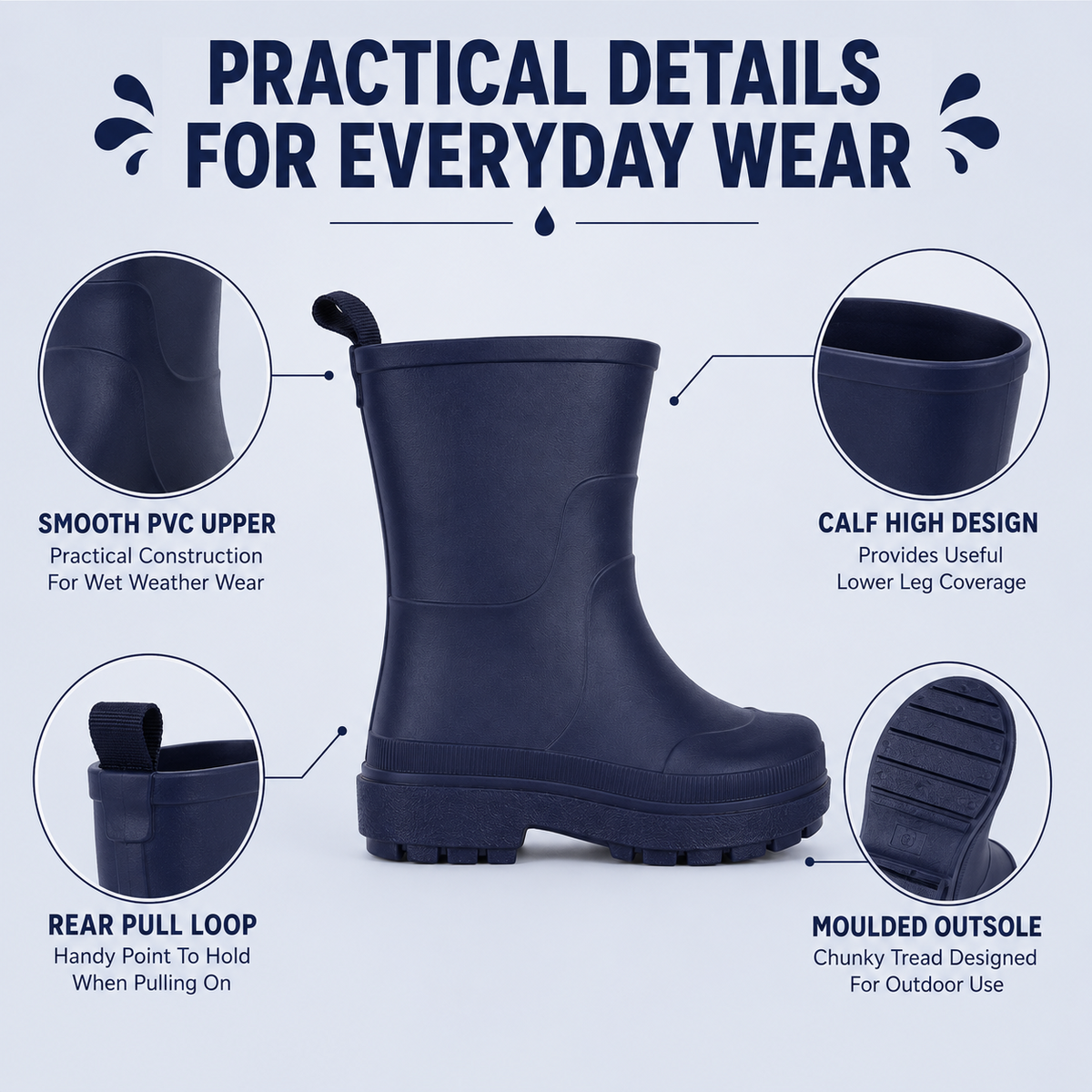 Kids Girls Wellington Wellies Non-Slip Waterproof Lightweight Rain Boots