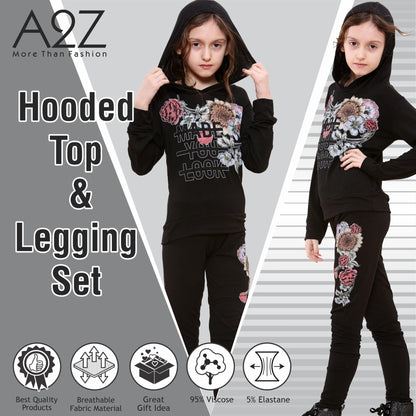 Girls Top Kids Made You Look Print Long Sleeves Hooded Top & Legging Set 5-13 Yr