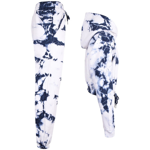 A2Z 4 Kids Tracksuit Tie Dye Printed Cropped Hoodie with Navy Jogger Sweatpants Gym Sports Activewear Cord Outfit Set Girls Children Age 5-6, 7-8, 9-10, 11-12 & 13 years