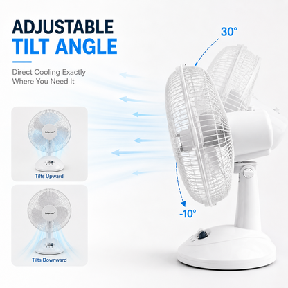 9 Inch Desk Fan with Oscillation and Tilt Angle Design with 2 Speed Settings