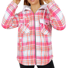 A2Z Ladies Shacket Shirt Jacket Checked Zipped Top Hooded Warm Coat Size S-4XL