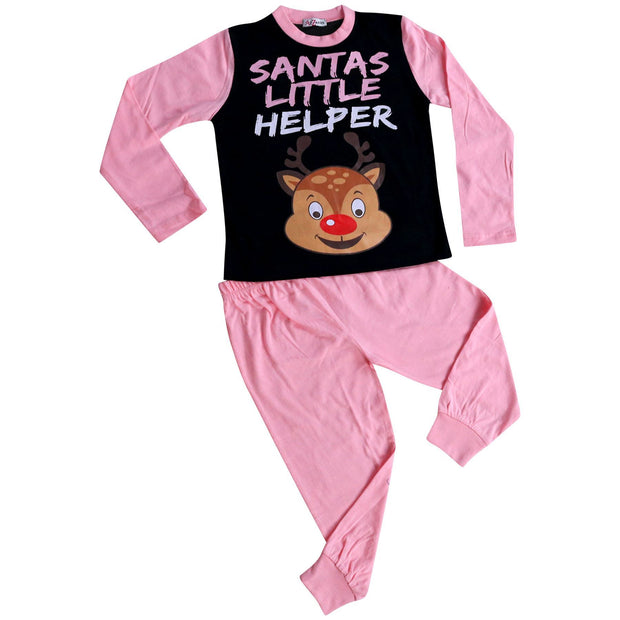 A2Z 4 Kids Girls Pyjamas Santas Little Helper Reindeer Print Stylish Baby Pink Contrast Sleeves Pajamas Xmas Set New Age  2 3 4 5 6 7 8 9 10 11 12 13 Years