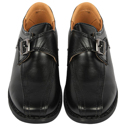Kids Boys Teens Black School Shoes PU Leather Touch Fasten Strap Size 10 to 5