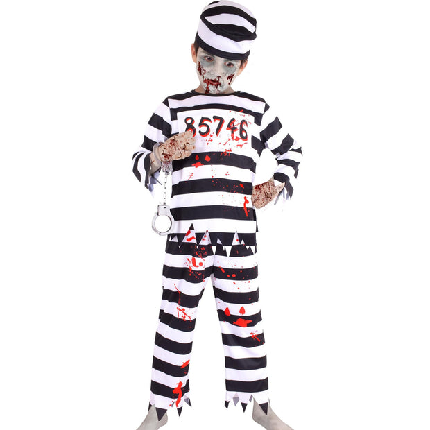 A2Z 4 Kids Boys Zombie Prisoner Halloween Set Bloody Prisoner Attire Eerie Undead Convict Halloween Outfit Set for Boys Age 3-14 Years