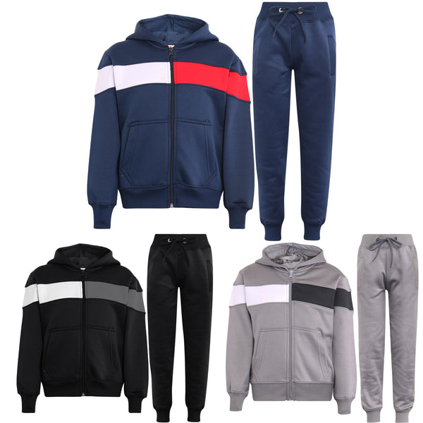 Kids Girls Boys Tracksuit Contrast Panelled Hoodie & Bottom Jogging Suits