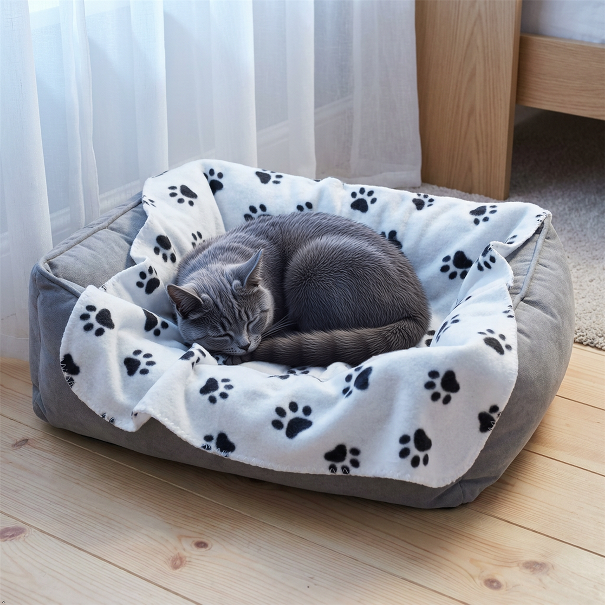 A2Z Cosy Fleece Pet Blanket 70 x 70 cm Soft Paw Print Polyester Mat