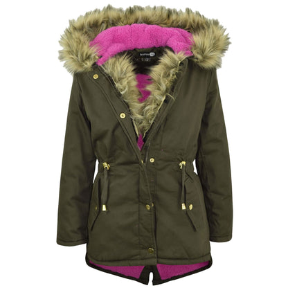Kids Hooded Jacket Girls Fur Parka School Jackets Outwear Coat 5-13 Years