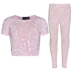 Girls Top Kids Splash Print Stylish Crop Top & Fashion Legging Set Age 7-13 Year