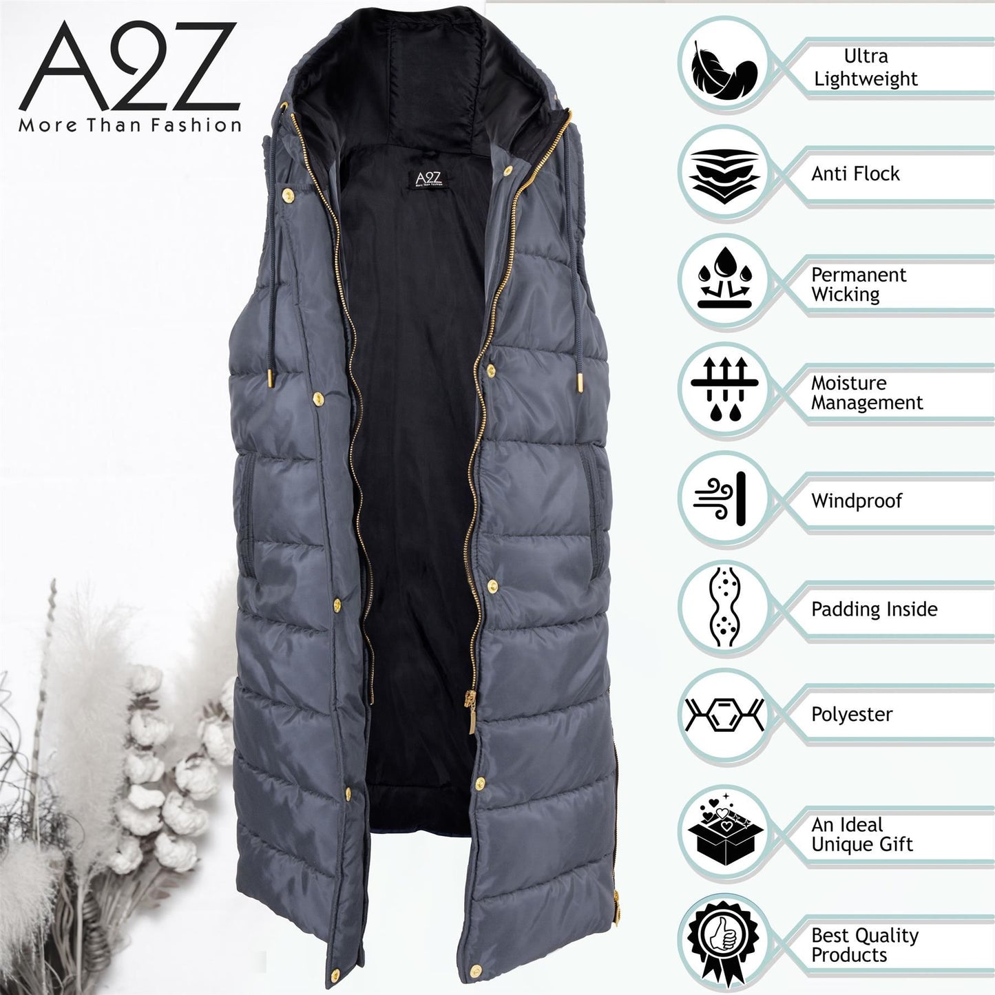 Kids Girls Oversized Gilet Long Line Hooded Quilted Jacket Long Sleeveless Coat