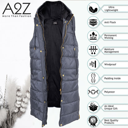 Kids Girls Oversized Gilet Long Line Hooded Quilted Jacket Long Sleeveless Coat