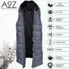 Kids Girls Oversized Gilet Long Line Hooded Quilted Jacket Long Sleeveless Coat