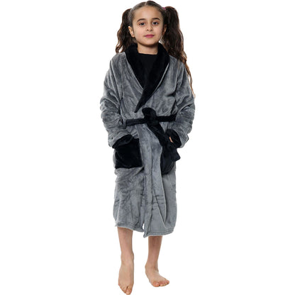 Kids Soft Fleece Bathrobe Dressing Gown Hooded Swim Beach Girls Boys 2-13 years