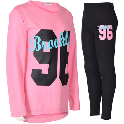 A2Z 4 Kids Girls Top Kids Brooklyn Print Trendy Long Sleeves Contrast Baby Pink T Shirt Tops & Fashion Legging Set For Girls Age 5 6 7 8 9 10 11 12 13 & 14 Years