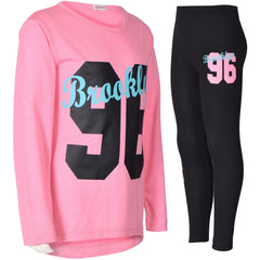 A2Z 4 Kids Girls Top Kids Brooklyn Print Trendy Long Sleeves Contrast Baby Pink T Shirt Tops & Fashion Legging Set For Girls Age 5 6 7 8 9 10 11 12 13 & 14 Years