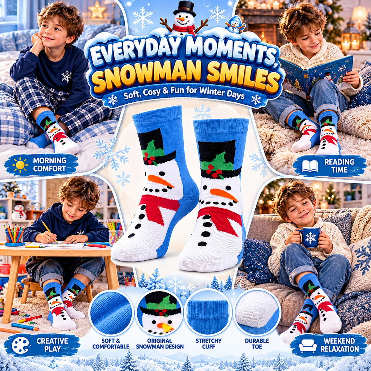 Kids Boys Girls Cotton Rich Christmas Socks Xmas Festive Soft Winter Socks