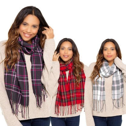 A2Z Ladies Checked Scarf Women Tartan Scarve with Tassels Ring Scarfs Warm Shawl