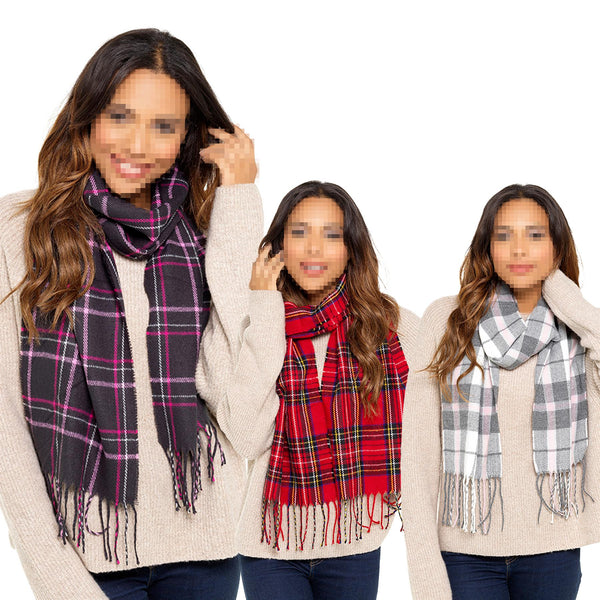 A2Z Ladies Checked Scarf Women Tartan Scarve with Tassels Ring Scarfs Warm Shawl