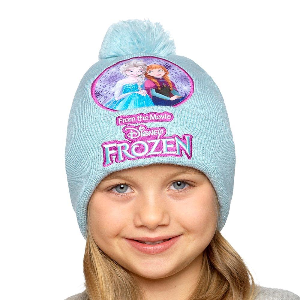 Disney Frozen Girls Lilac Blue Embroidered Pom Pom Winter Beanie Hats 2 Pack