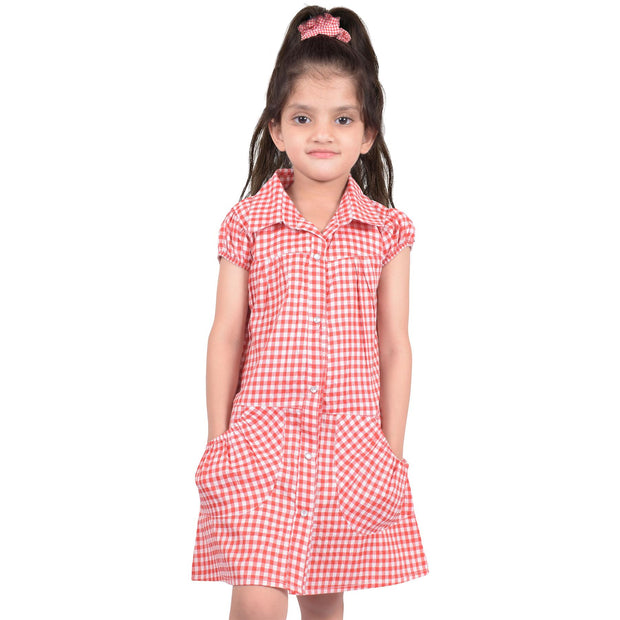 Girls Gingham School Dress Pack Of 2 Check Print Dresses With Matching Scrunchie - A2Z 4 Kids