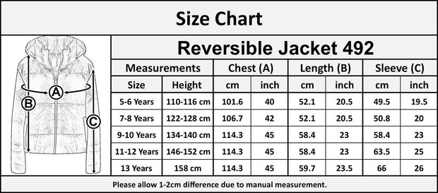 Girls Jackets Kids Reversible Cropped Hooded Padded Puffer Jacket Coat 5-13 Year