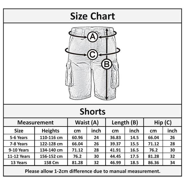 A2Z 4 Kids Cargo Shorts Combat Multi Pocket Lightweight Trendy Cotton 5-13 Years