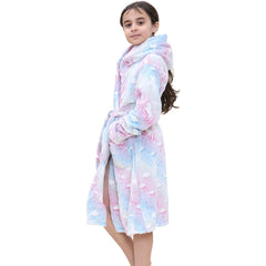 Kids Girls Fleece Glow In The Dark Sherpa Hooded Unicorn Dressing Gown Soft Robe