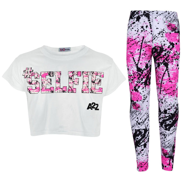 A2Z 4 Kids Girls Love Print Top Short Sleeve T-Shirt & Splash Print Fashion Leggings Set Age 5-13 years