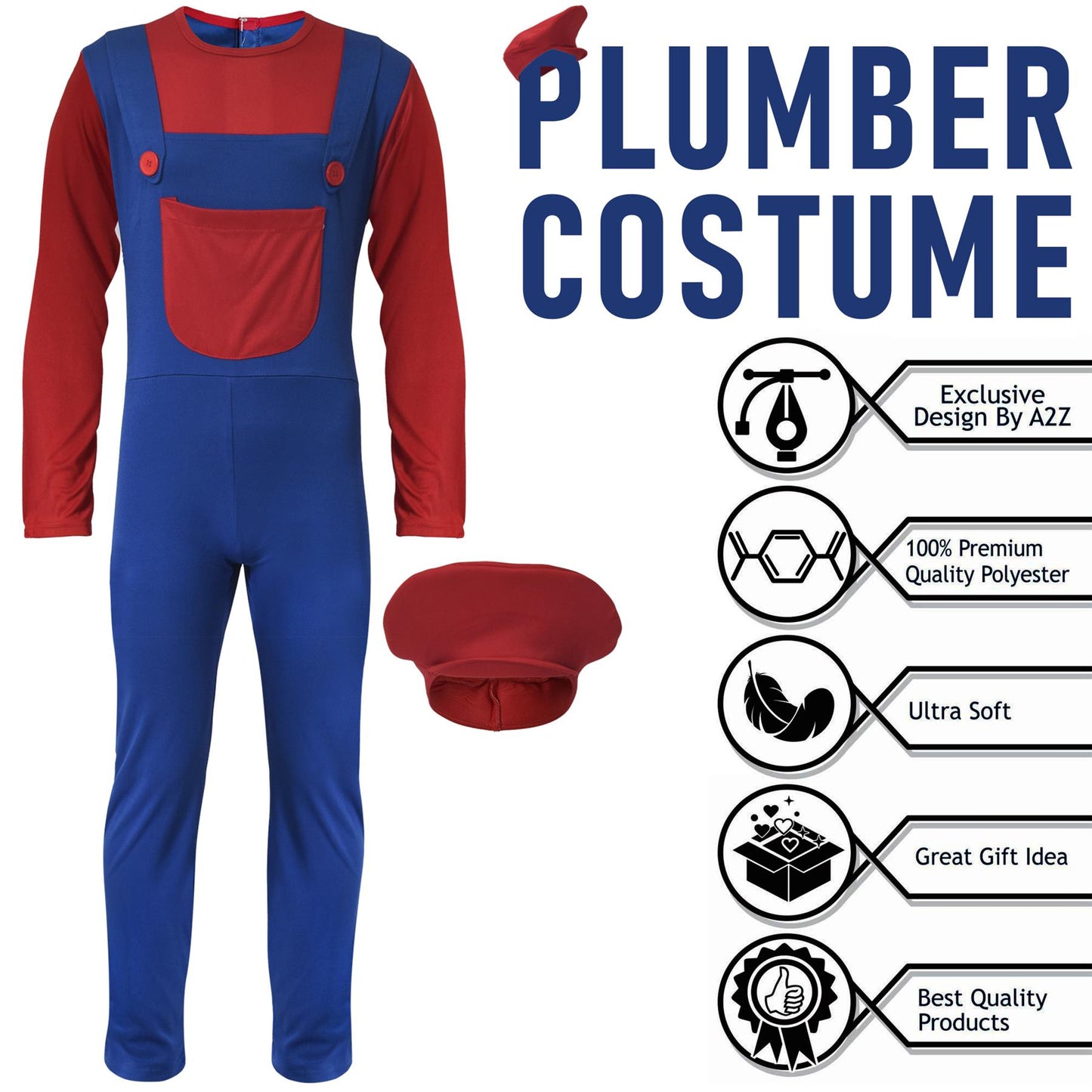 Super Plumber Costume World Book Fancy Dress All In One Carnival Cosplay Outfit
