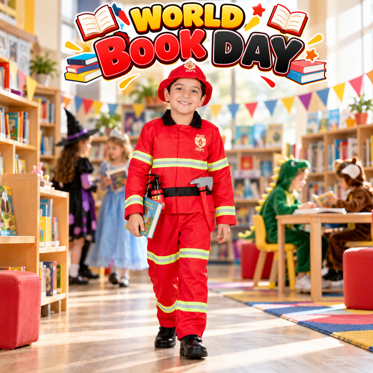 Kids Fireman Costume Firefighter Role Play Halloween Fire Man Uniform Outfit Kit