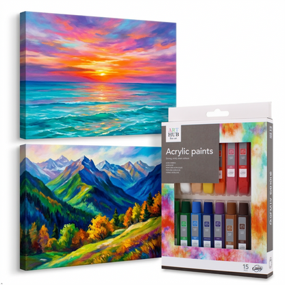 A2Z 15 Pack Acrylic Paint Set 10ml Assorted Colours Art Craft Canvas Wood Paints