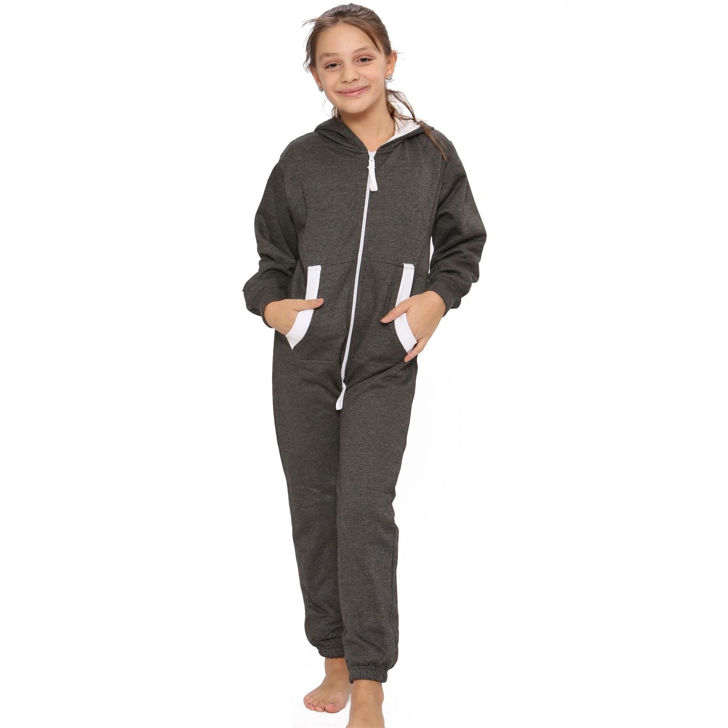 A2Z Onesie One Piece Kids Charcoal Pyjamas Sleepsuit Costume Girls & Boys 5-13 Y
