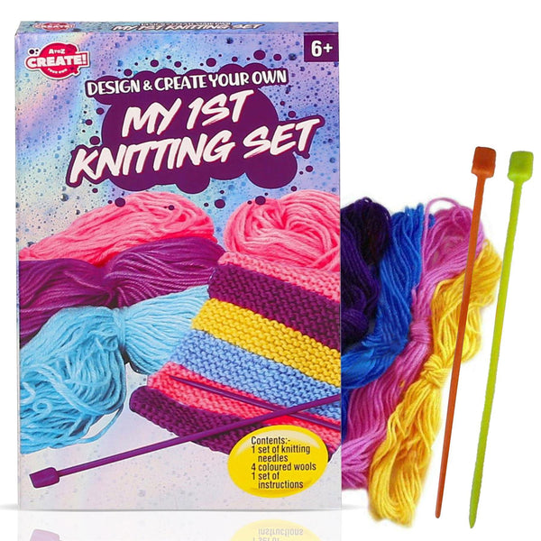 My 1st Knitting Set 4 Pieces Kit Includes Instructions Coloured Wool Needles