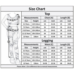 Girls Honeycomb Blue Leggings Crop Top Vest Dance Yoga Exercise High Waist Set