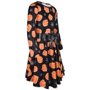 A2Z Kids Girls Skater Dress Long Sleeves Pumpkins & Spider Web Print Soft Comfortable Halloween Party Fashion Dresses - A2Z 4 Kids